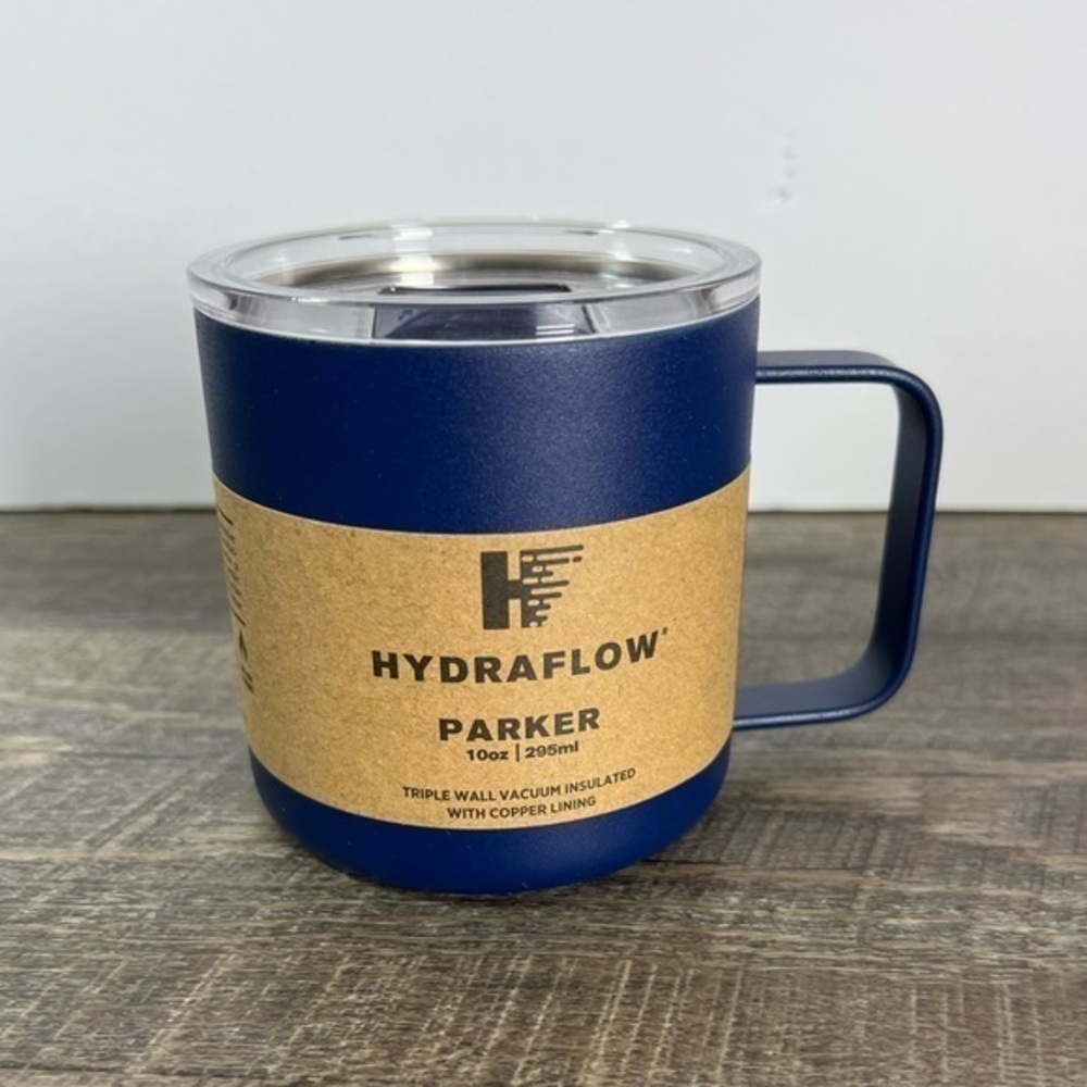 Hydraflow Parker travel‎ mug cup NEW blue 10 oz insulated steel